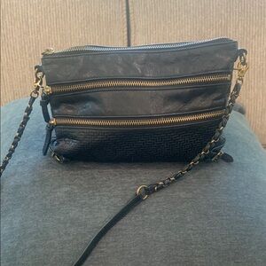 Elliott Lucca Black genuine leather Crossbody Bag with Gold Accents